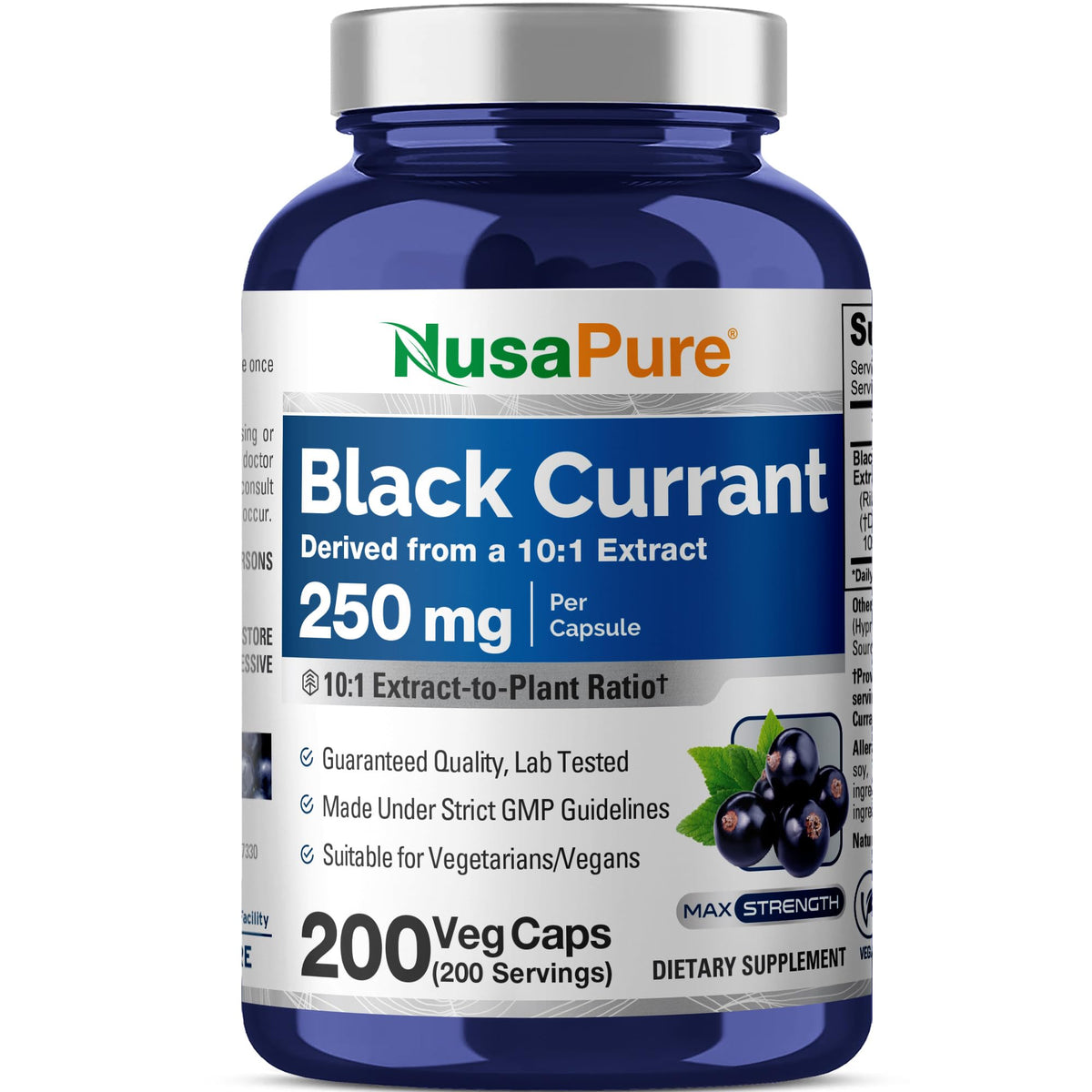 Bouteille de gélules d'huile de cassis NusaPure 250 mg vue de face