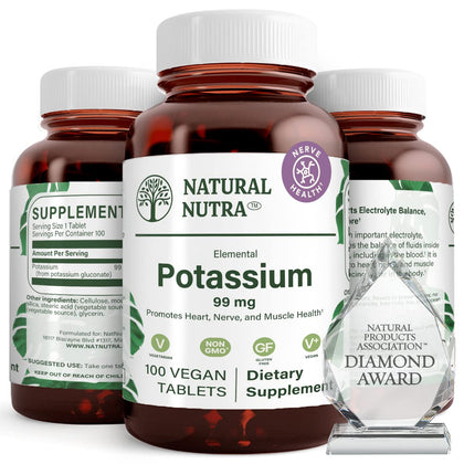 Bouteille de gélules de gluconate de potassium Natural Nutra en verre ambré