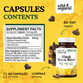 Bouteille de Gélules de Maca Noire Wild & Organic, vue latérale