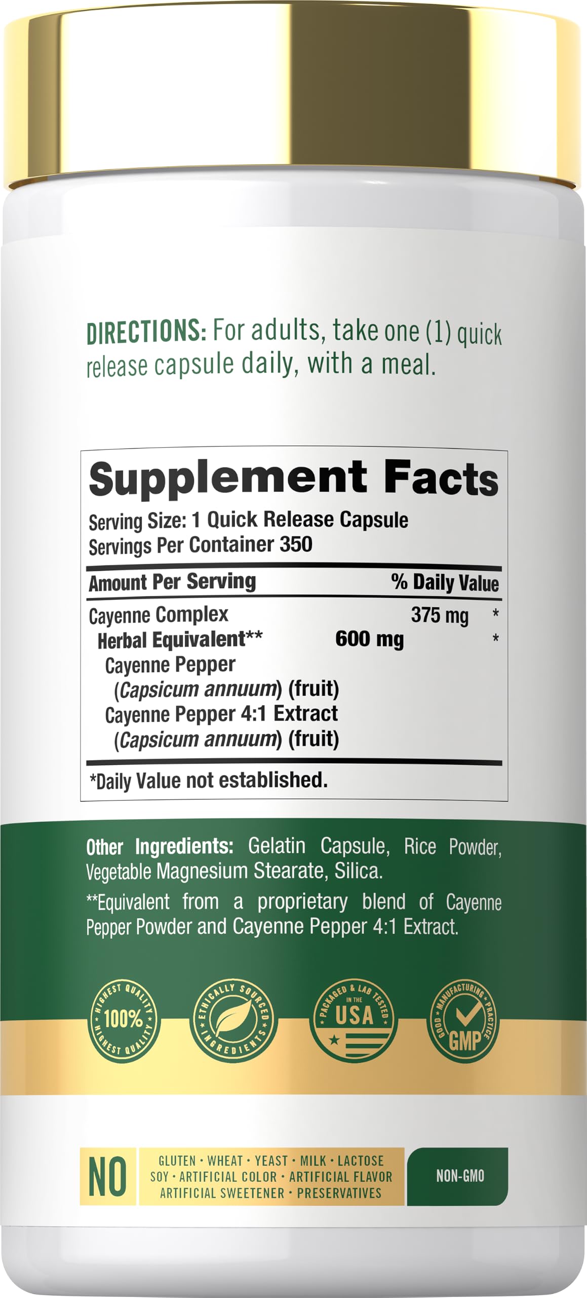 Bouteille de gélules de poivre de cayenne Carlyle avec étiquette visible