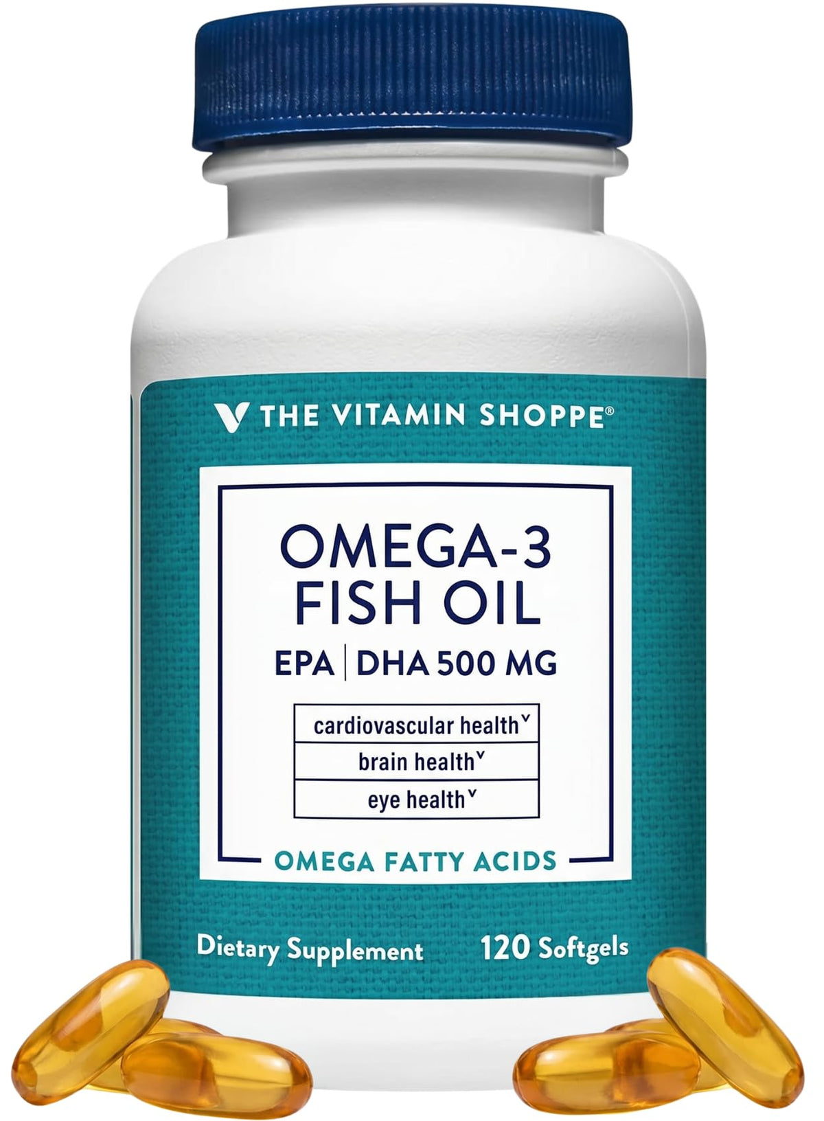 Bouteille de gélules Omega 3 Huile de Poisson The Vitamin Shoppe vue de face