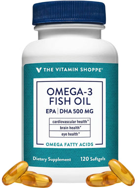 Bouteille de gélules Omega 3 Huile de Poisson The Vitamin Shoppe vue de face
