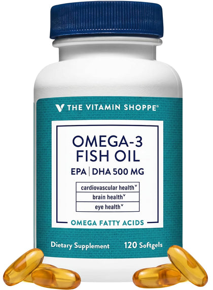 Bouteille de gélules Omega 3 Huile de Poisson The Vitamin Shoppe vue de face