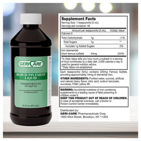 Bouteille de GeriCare Fer Liquide 16oz vue de côté