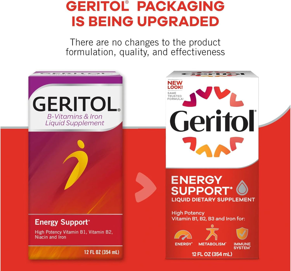 Bouteille de Geritol liquide B-vitamines avec dosage
