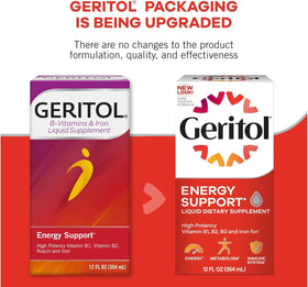 Bouteille de Geritol liquide B-vitamines avec dosage