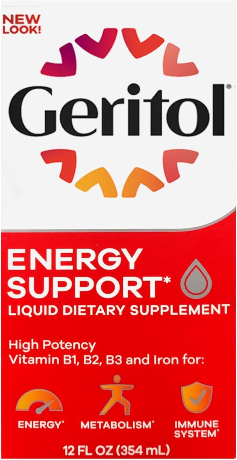 Bouteille de Geritol liquide B-vitamines vue de face