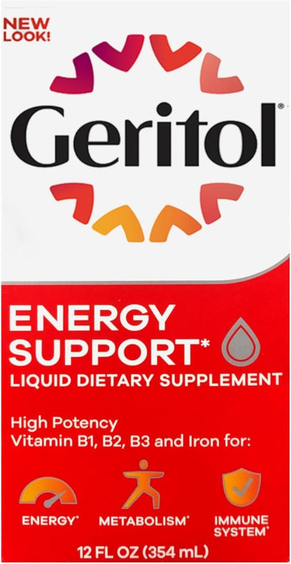 Bouteille de Geritol liquide B-vitamines vue de face
