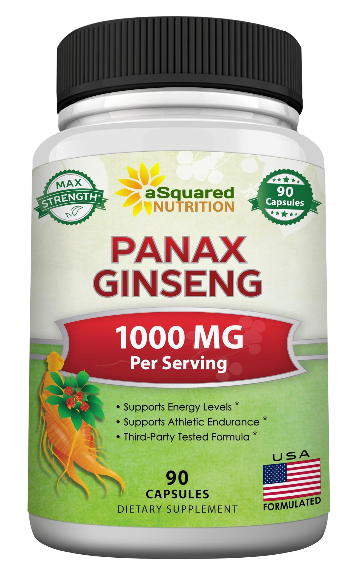 Bouteille de Ginseng Coréen Panax 1000mg aSquared Nutrition vue de face