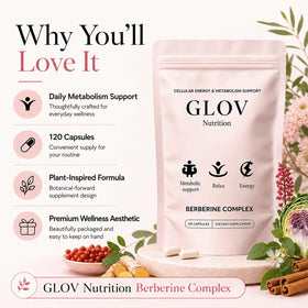 Bouteille de Glov Organic Berberine Complex avec capsules visibles