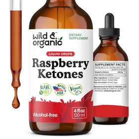 Bouteille de gouttes de cétones de framboise Wild & Organic 4 oz vue de face