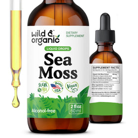 Bouteille de gouttes de mousse de mer Wild & Organic 2oz avec étiquette