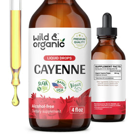 Bouteille de gouttes de piment de cayenne Wild & Organic 4 oz vue de face