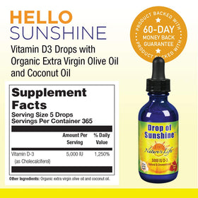 Bouteille de Gouttes de Soleil Vitamine D-3 avec étiquette claire