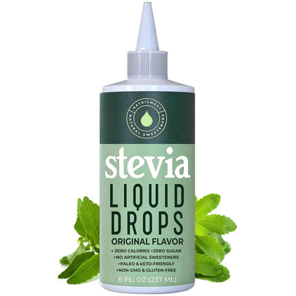 Bouteille de gouttes de stevia liquide NatriSweet vue de face