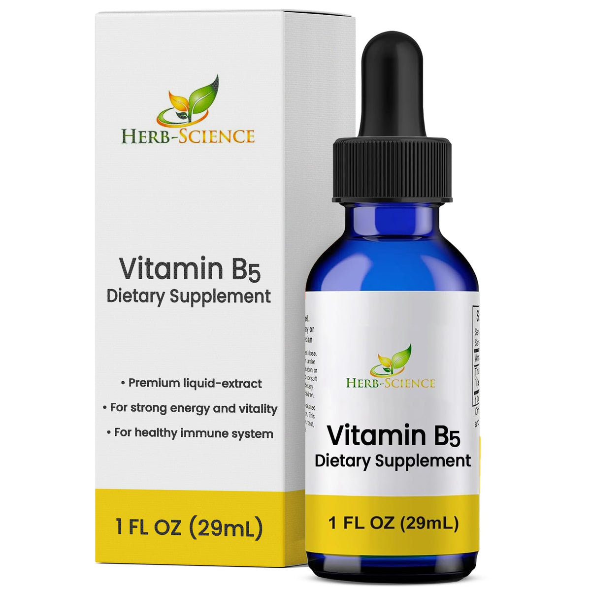 Bouteille de gouttes de vitamine B5 Herb-Science vue de face