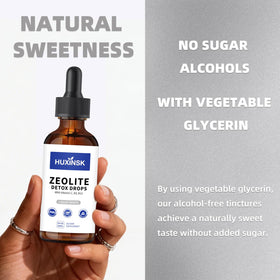 Bouteille de Gouttes de Zéolite HUXINSK ouverte sur une table