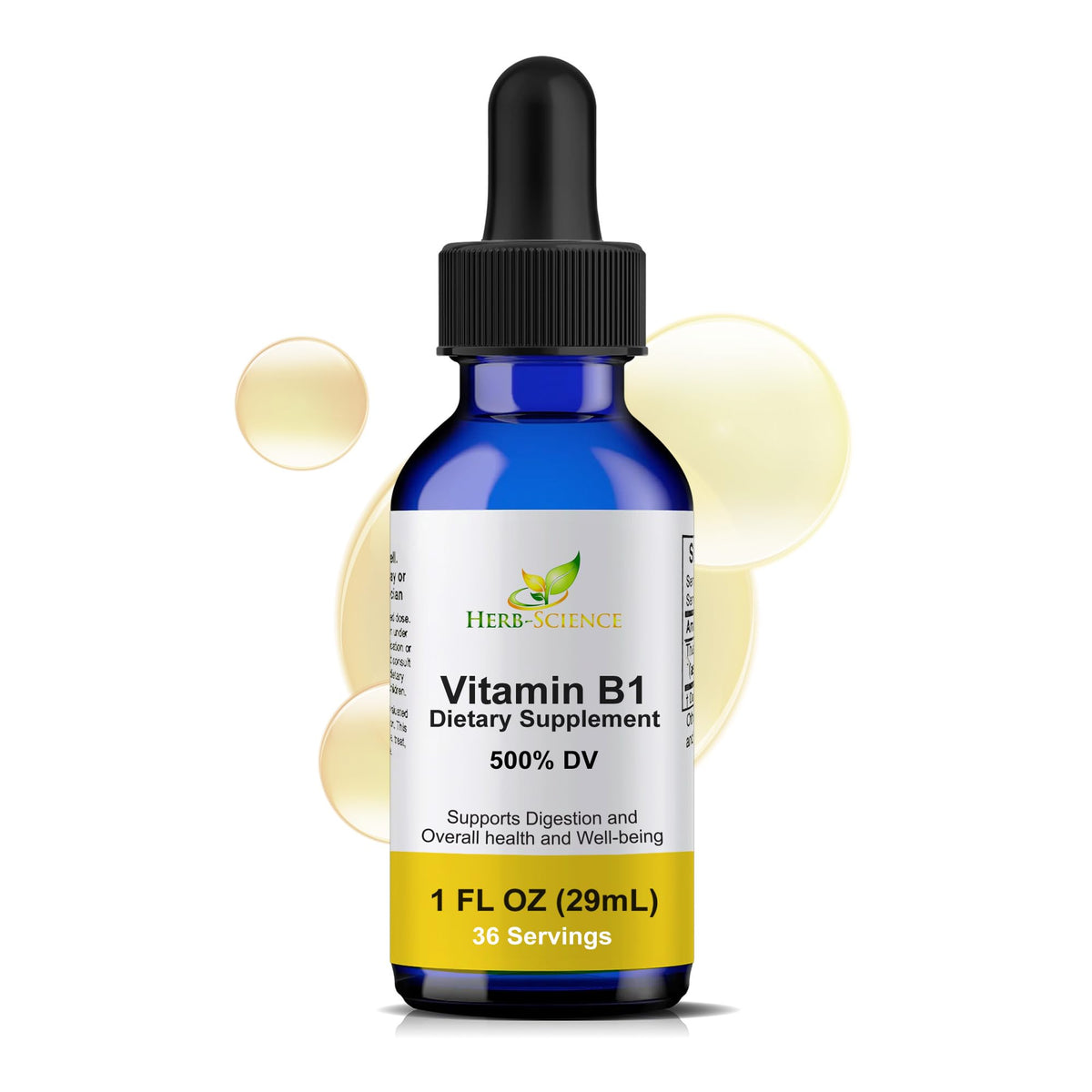 Bouteille de gouttes liquides de Vitamine B1 Herb-Science 1 fl oz