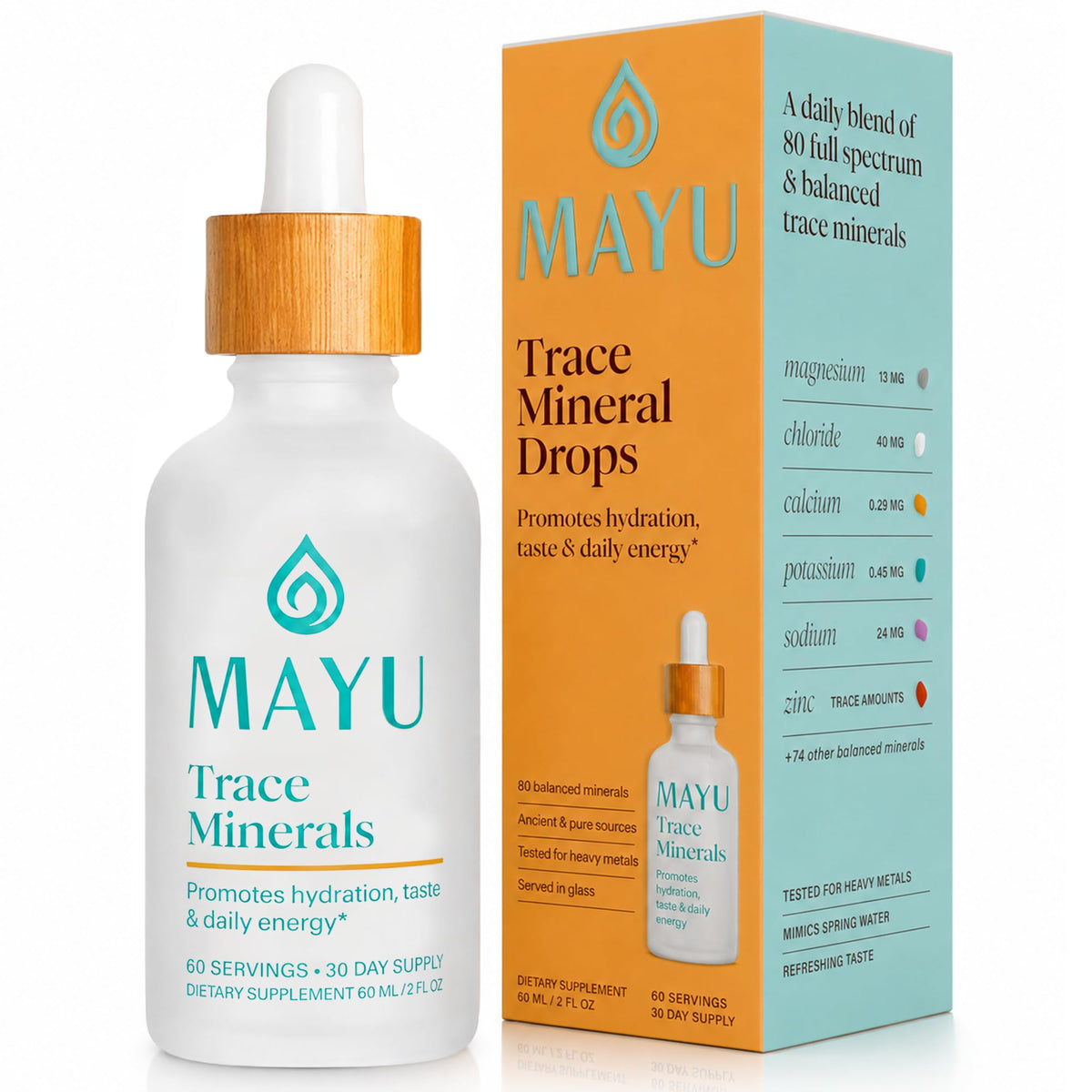 Bouteille de Gouttes Minérales mayu, 2 oz, vue de face