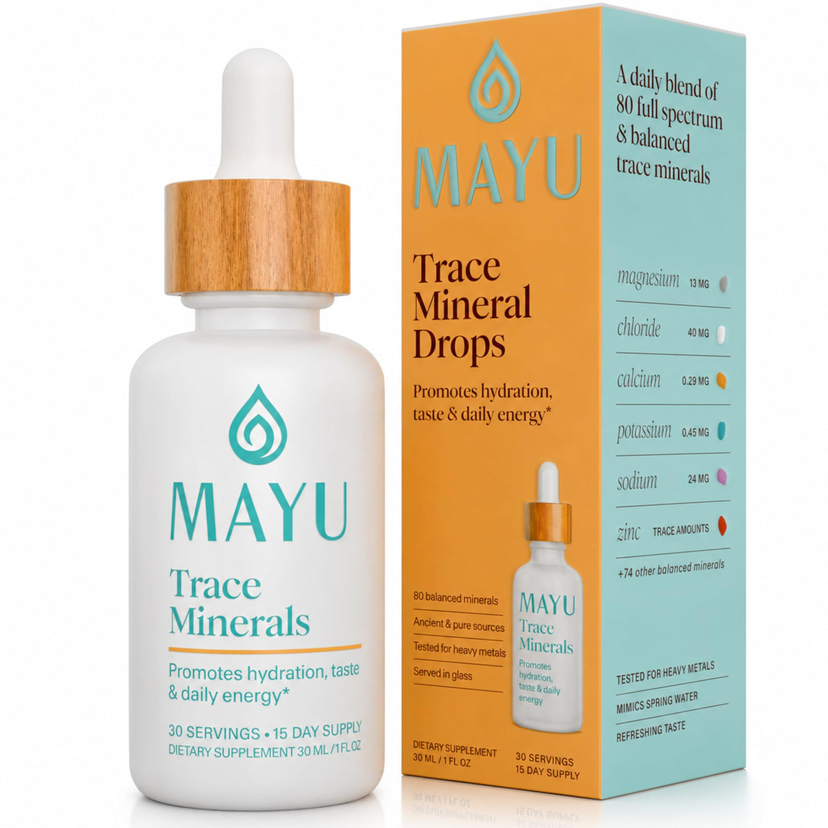 Bouteille de Gouttes Minérales mayu avec étiquette visible