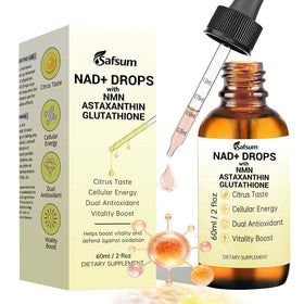 Bouteille de Gouttes NAD+ Safsum 60ml vue avant avec étiquette claire