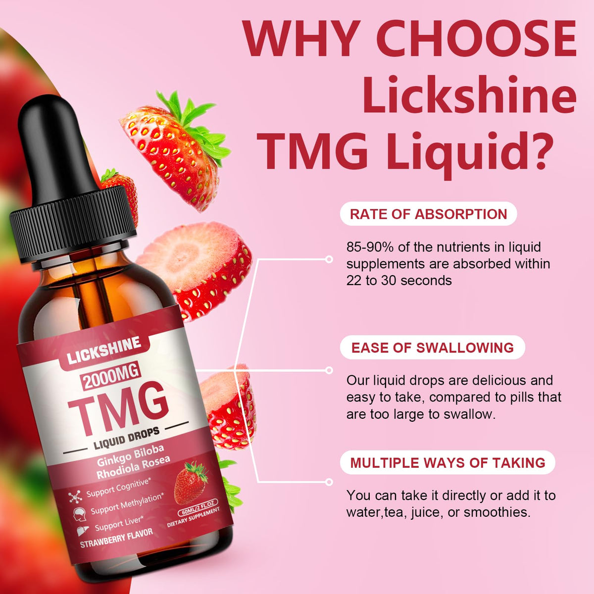 Bouteille de gouttes TMG Lickshine sur une table en bois