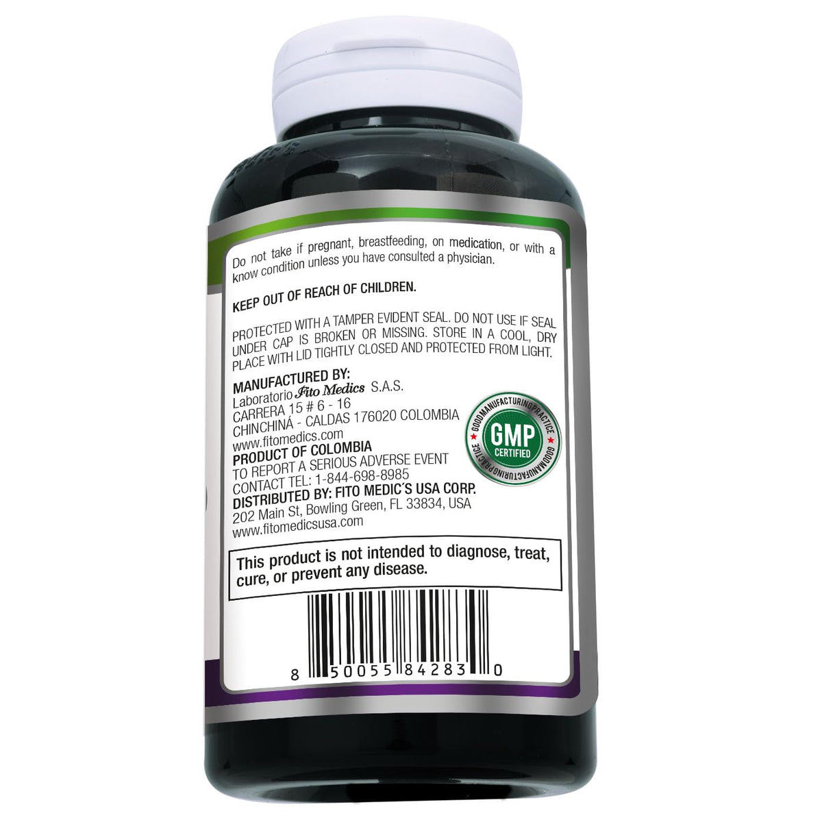 Bouteille de Grape Seed 1200mg de FITO MEDIC'S avec un verre d'eau