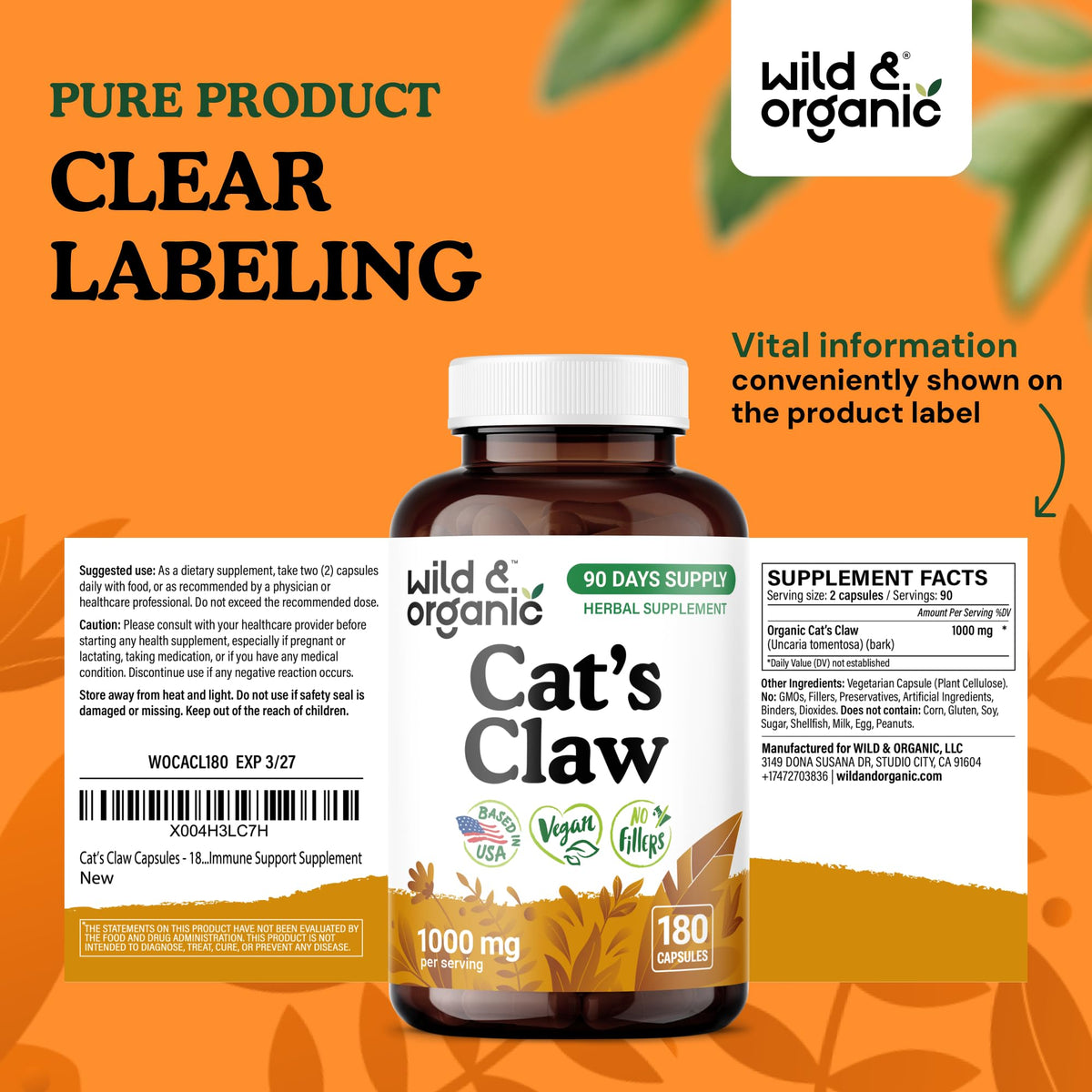 Bouteille de Griffe du Chat Wild & Organic avec arrière-plan naturel