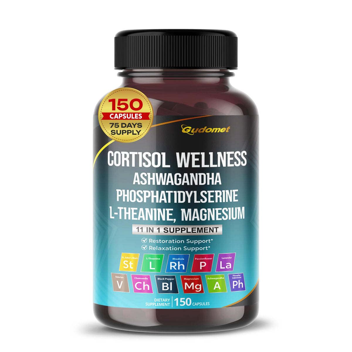 Bouteille de GUDOMET Complément Alimentaire Ashwagandha 150 Capsules