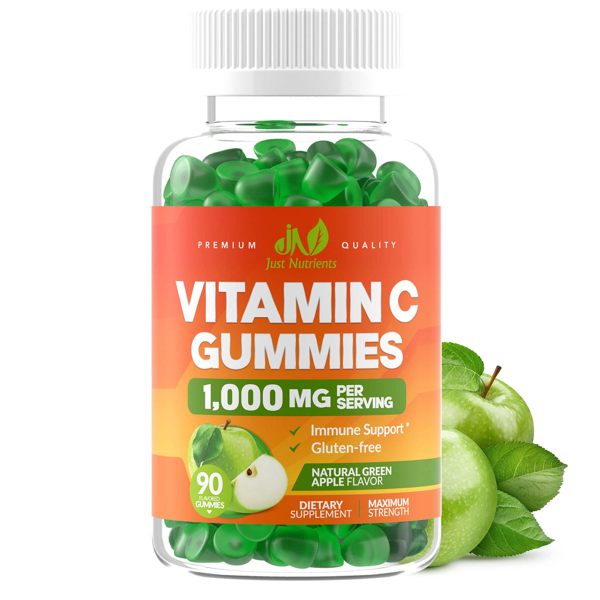 Bouteille de gummies à la vitamine C Just Nutrients 1000mg vue de face