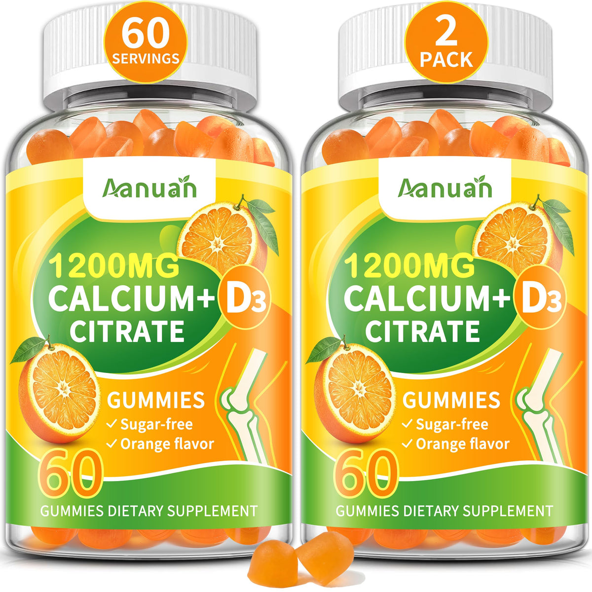 Bouteille de gummies Aanuan Calcium Citrate 1200 mg avec Vitamine D3 vue de face
