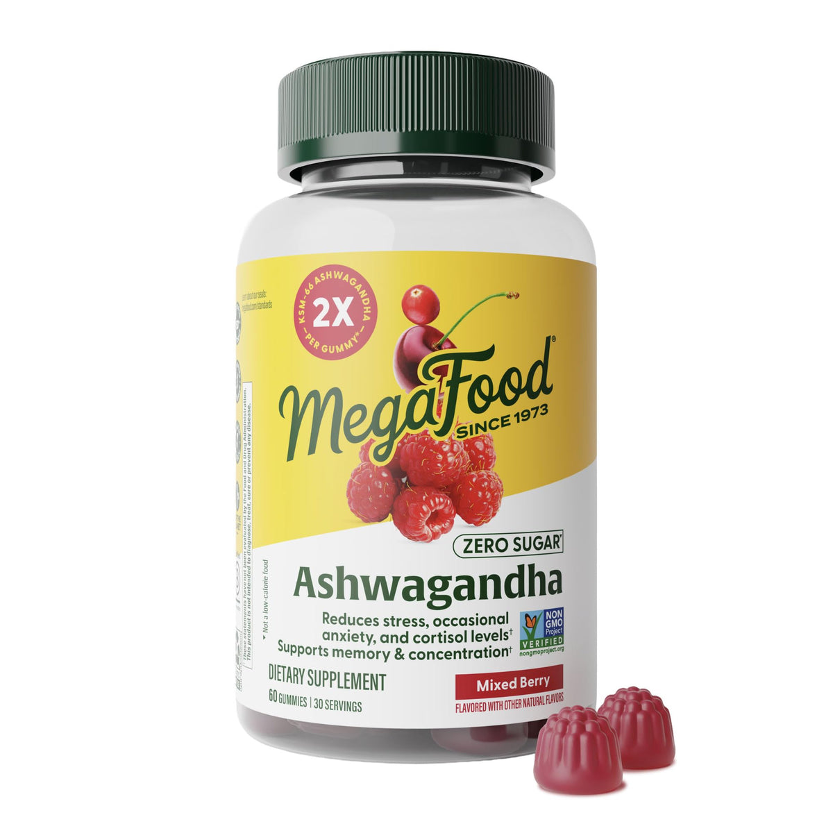 Bouteille de gummies Ashwagandha MegaFood vue de face