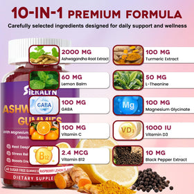 Bouteille de gummies Ashwagandha Sieralyn ouverte avec gummies visibles