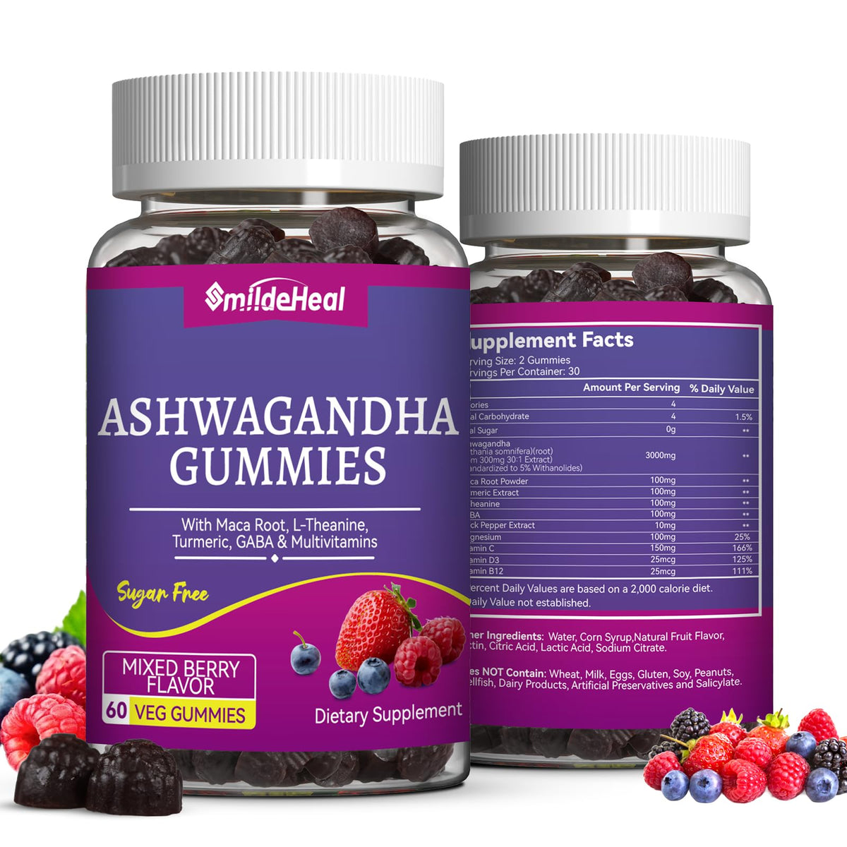 Bouteille de gummies Ashwagandha SmildeHeal 3000mg vue de face