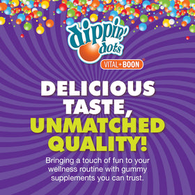 Bouteille de gummies au fer Dippin' Dots ouverte, montrant les gummies à l'intérieur