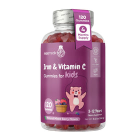 Bouteille de gummies au fer maxmedix pour enfants, 120 gummies, vue de face
