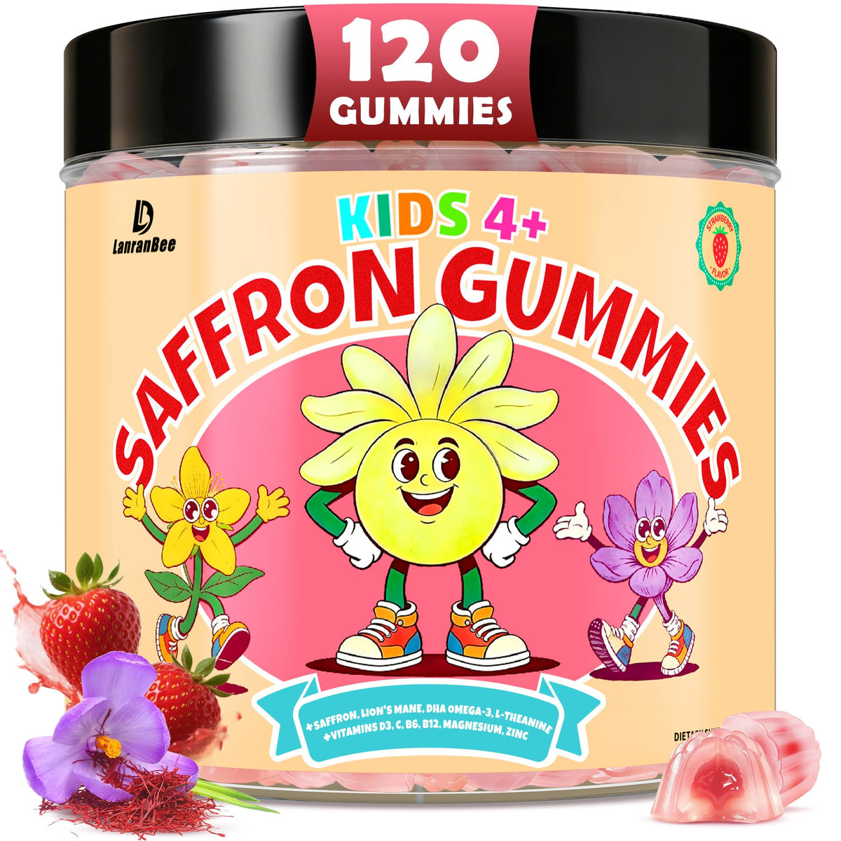 Bouteille de gummies au safran LanranBee 120 unités vue de face