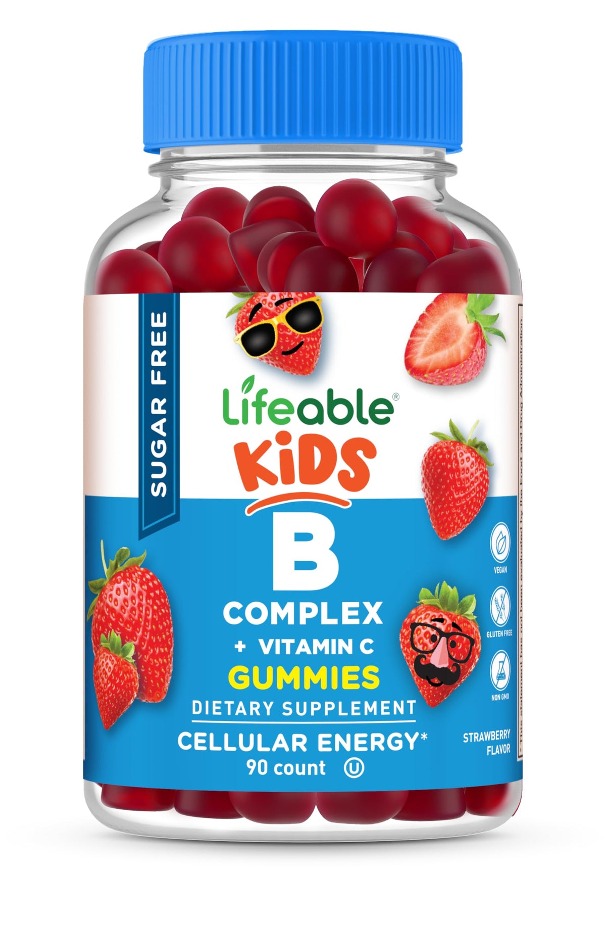 Bouteille de gummies B-Complex Lifeable pour enfants, 90 gummies au goût de fraise