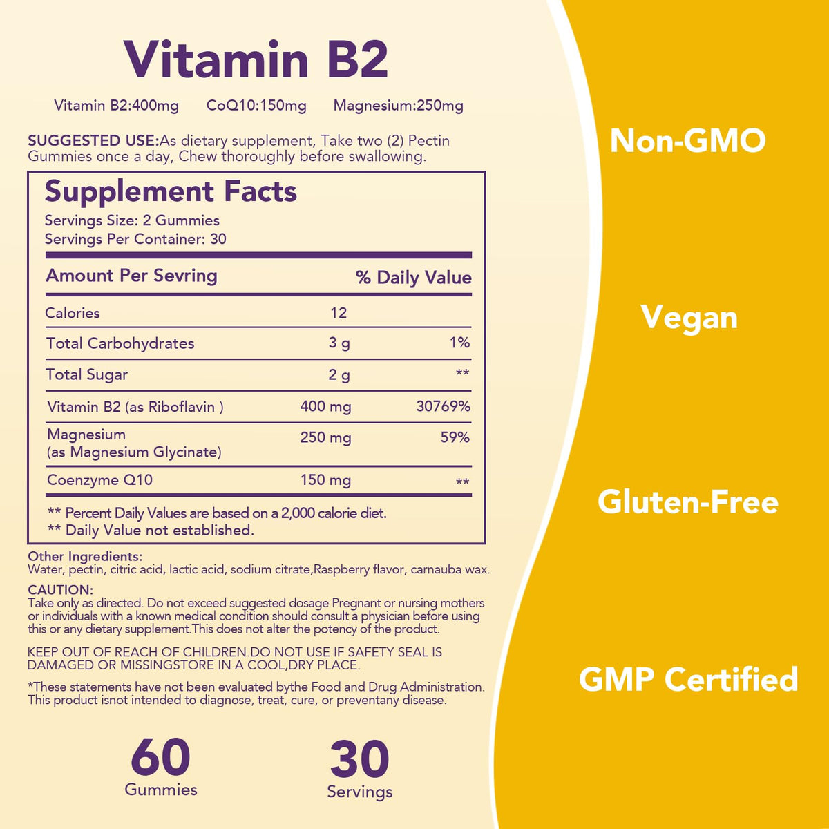 Bouteille de gummies B2 Vitamine 400mg ourui one ouverte