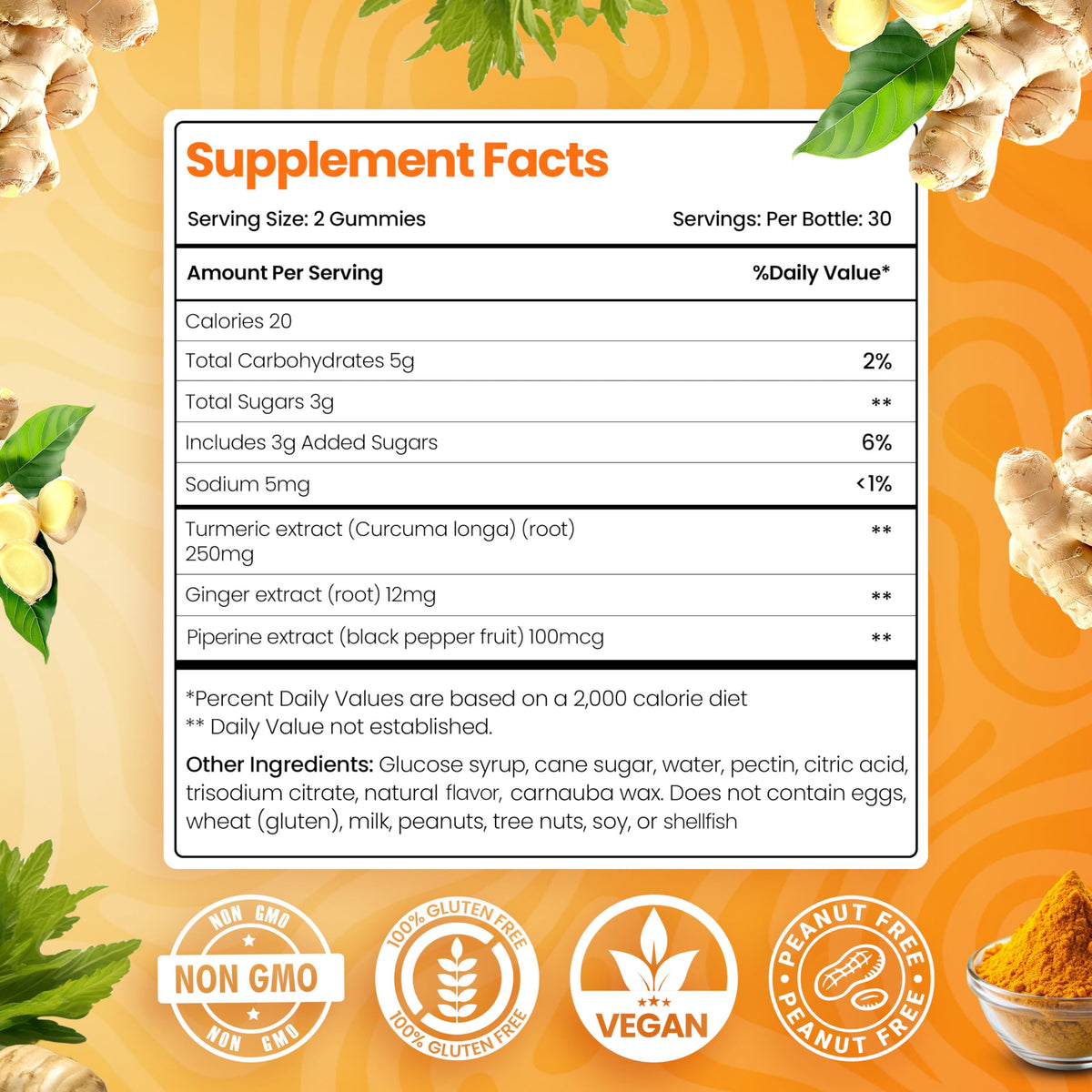 Bouteille de gummies BeElevated au curcuma et gingembre avec un fond naturel