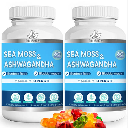 Bouteille de gummies BIO VITALICA à la mousse de mer et ashwagandha, vue de face