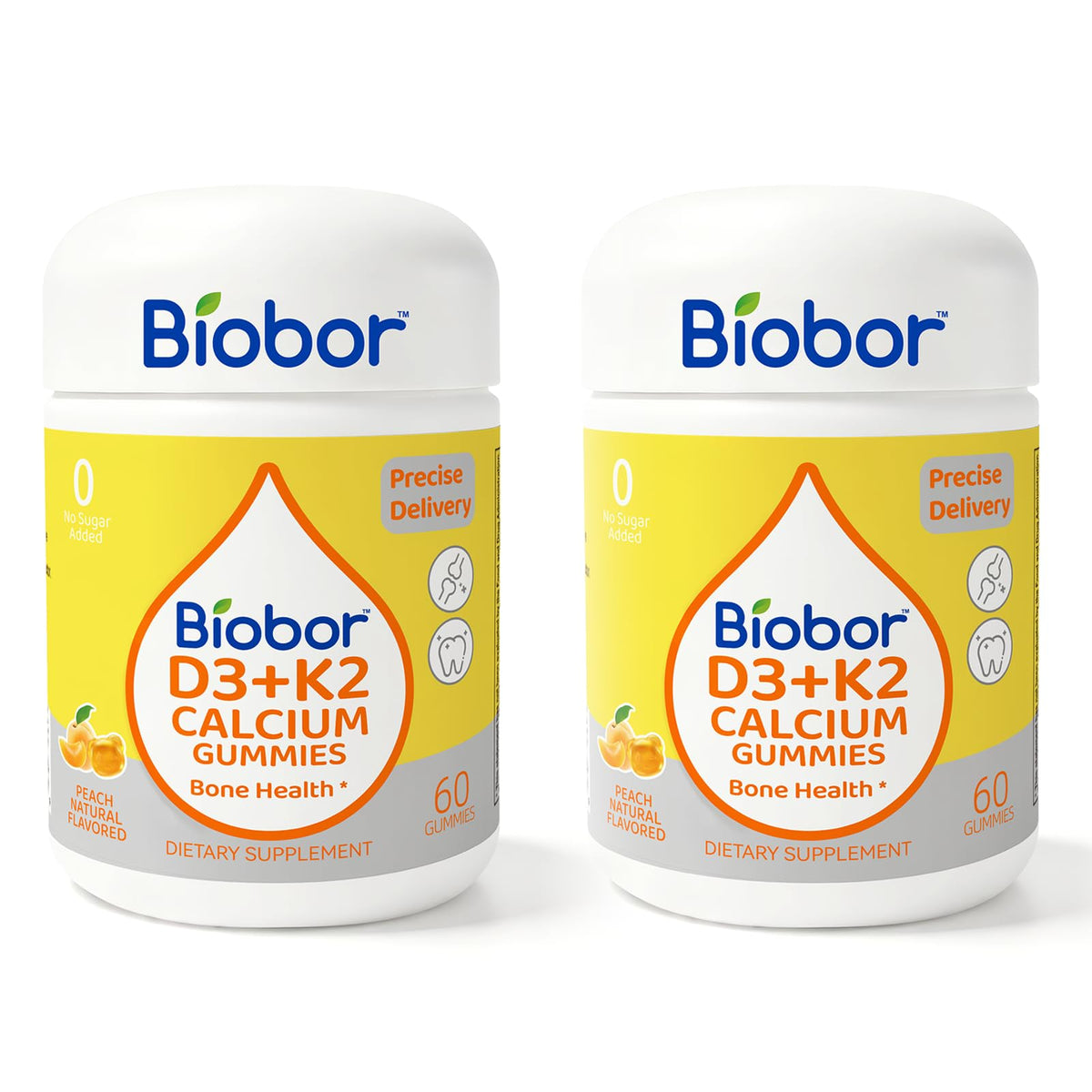 Bouteille de gummies Biobor à la Vitamine D3 K2 Calcium, vue de face