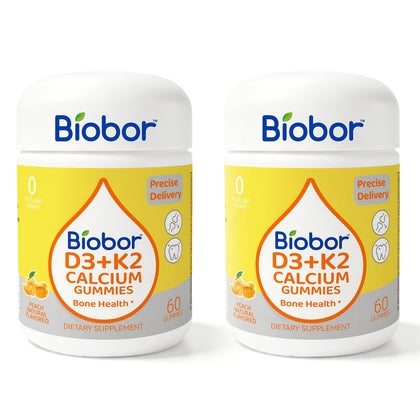 Bouteille de gummies Biobor à la Vitamine D3 K2 Calcium, vue de face