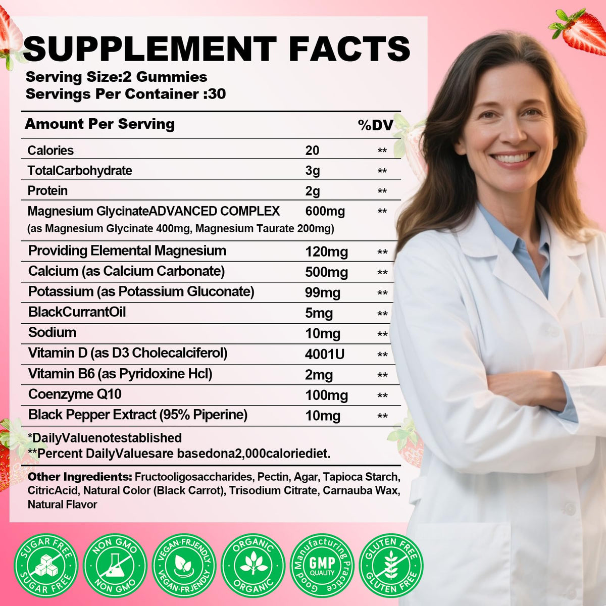Bouteille de gummies Biokynt avec étiquette et contenu