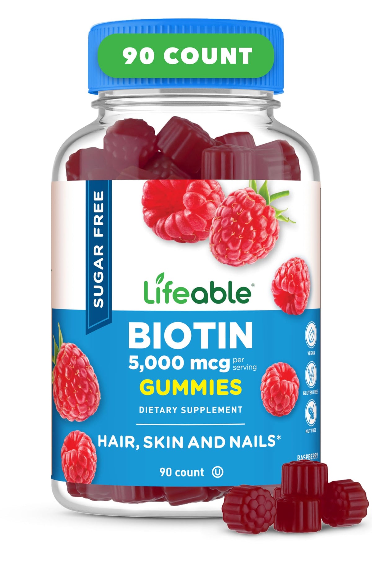 Bouteille de gummies Biotin Lifeable 5000mcg vue de face