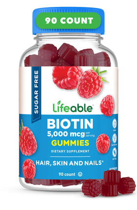 Bouteille de gummies Biotin Lifeable 5000mcg vue de face