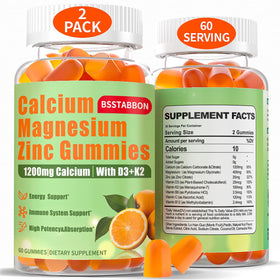Bouteille de gummies BSSTABBON Calcium Magnésium Zinc 1200mg vue de face