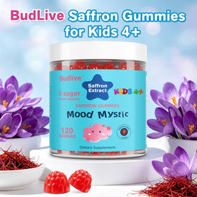 Bouteille de gummies BudLive ouverte, montrant des gummies à l'intérieur