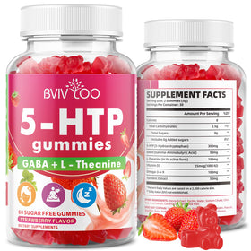 Bouteille de gummies BVIVLOO 5-HTP sans sucre, saveur fraise, 60 unités