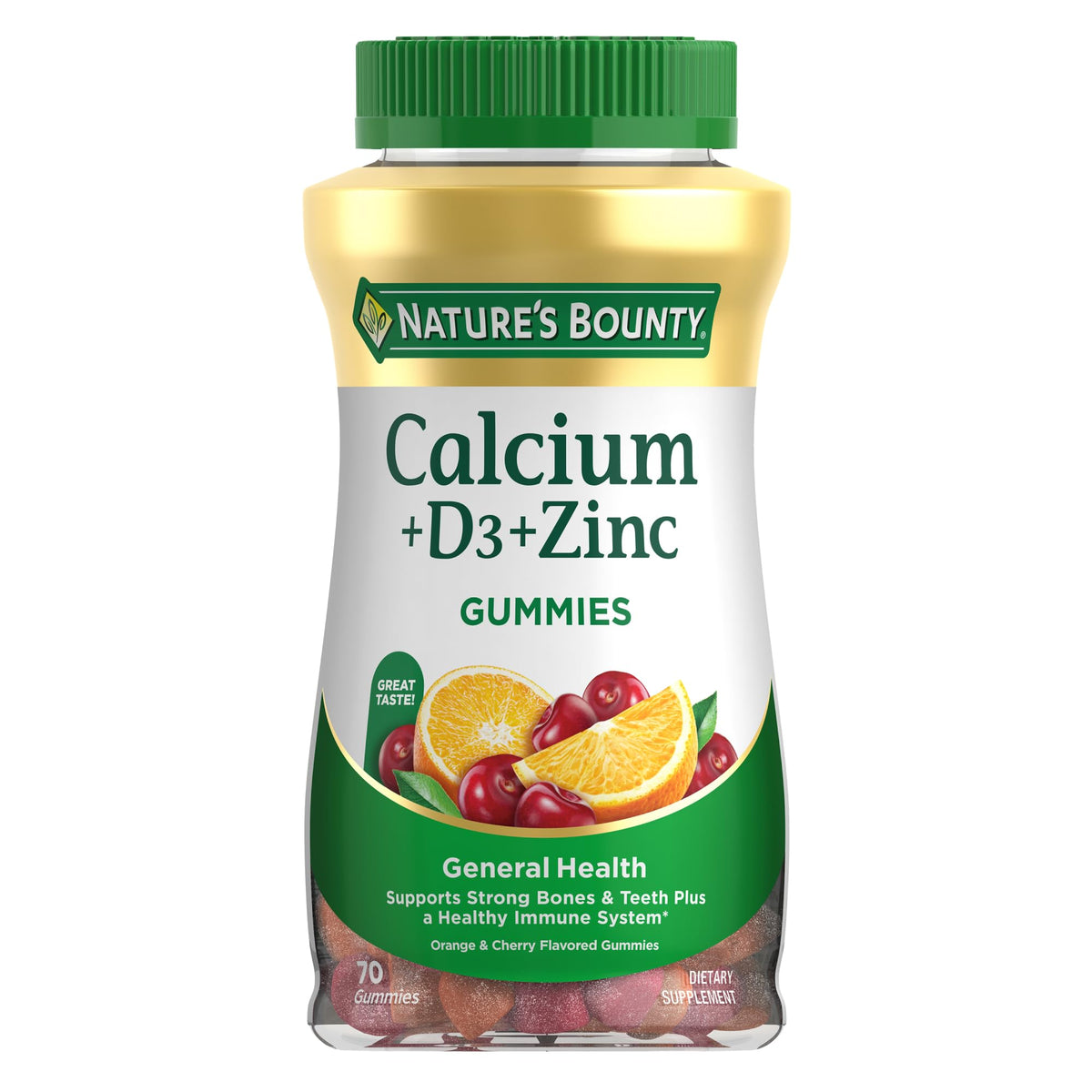 Bouteille de gummies Calcium + D3 + Zinc Nature's Bounty, 70 pièces